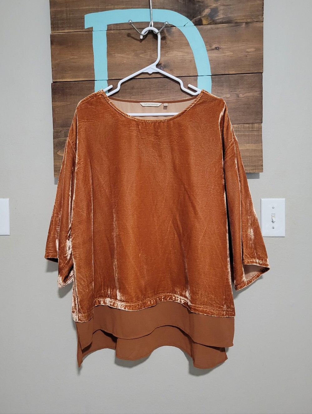Soft Surroundings Burnt Orange Gisella Crushed Velvet Layered Hem Tunic Top 1x